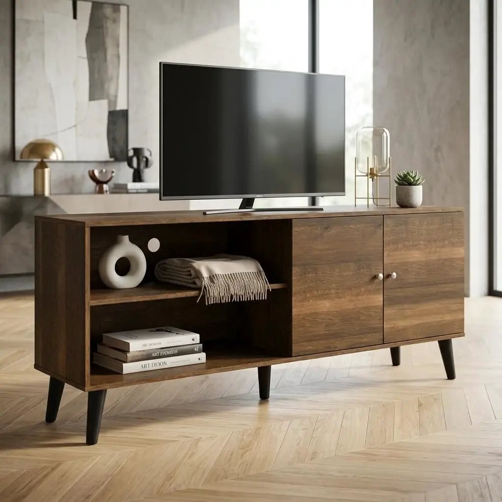 Amidon - TV Stand, With 2 Storage Shelves And 1 Cabinet by HouseOfZazla