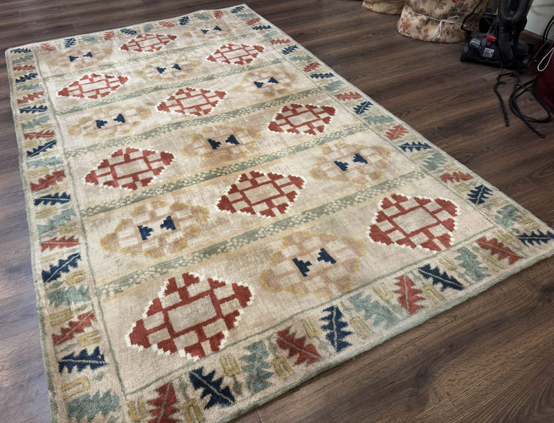 Geometric Design Area Rug 5x8, Beige and Rust Red by Jewel Rugs