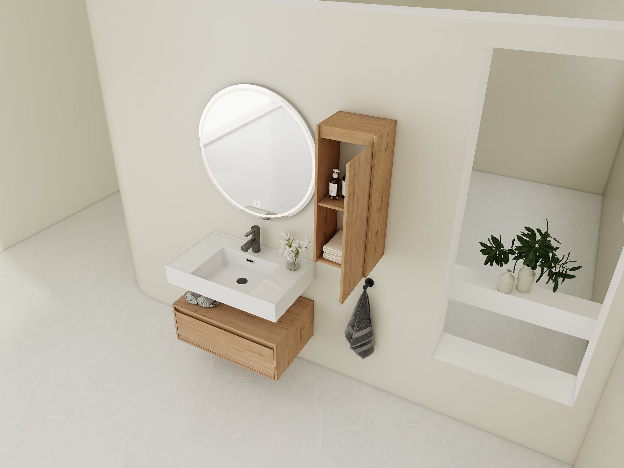 30-Inch Wall-Mounted Bathroom Vanity with Resin Sink and Side Cabinet by HouseOfZazla