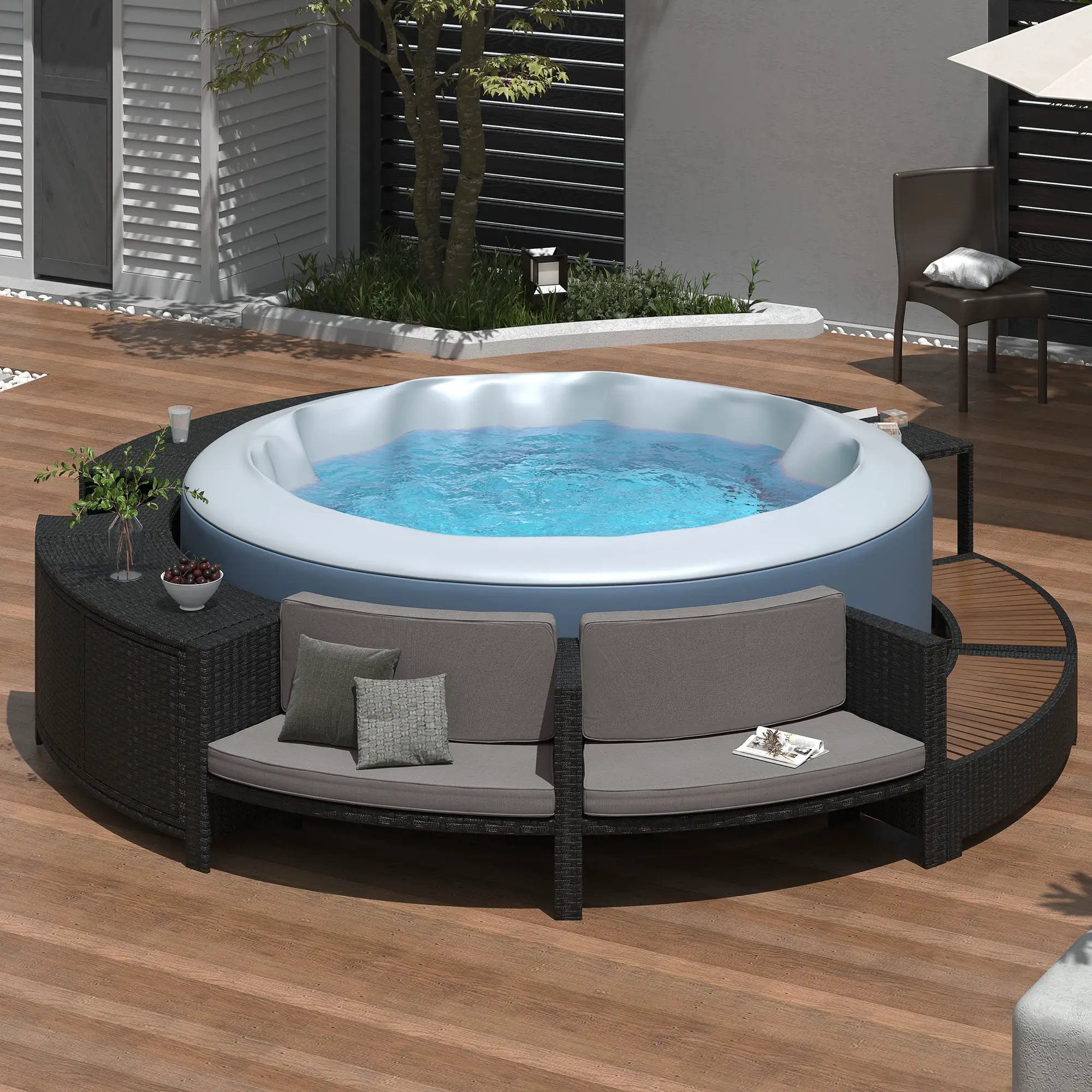 Spa Surround Spa Frame Patio Rattan Sofa Set With Storage Spaces, Mini Sofa And Comfortable Cushion For Patio, Backyard by Unique Piece Furniture