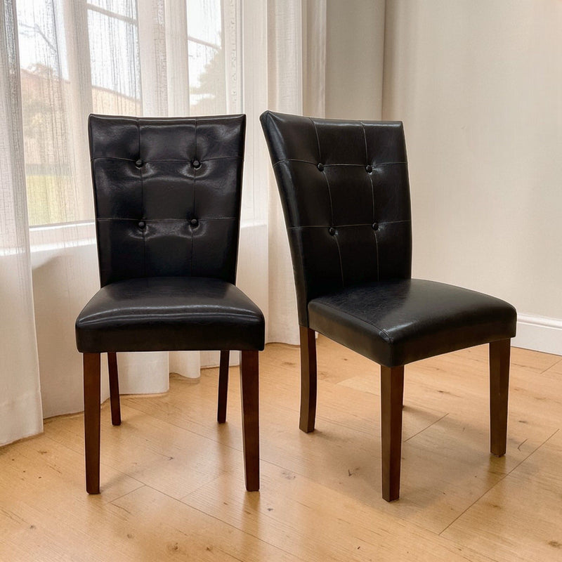 Synthetic Leather Side Chair Set with Button-Tufted Backrest - Brown / Walnut, photo 3 of 7