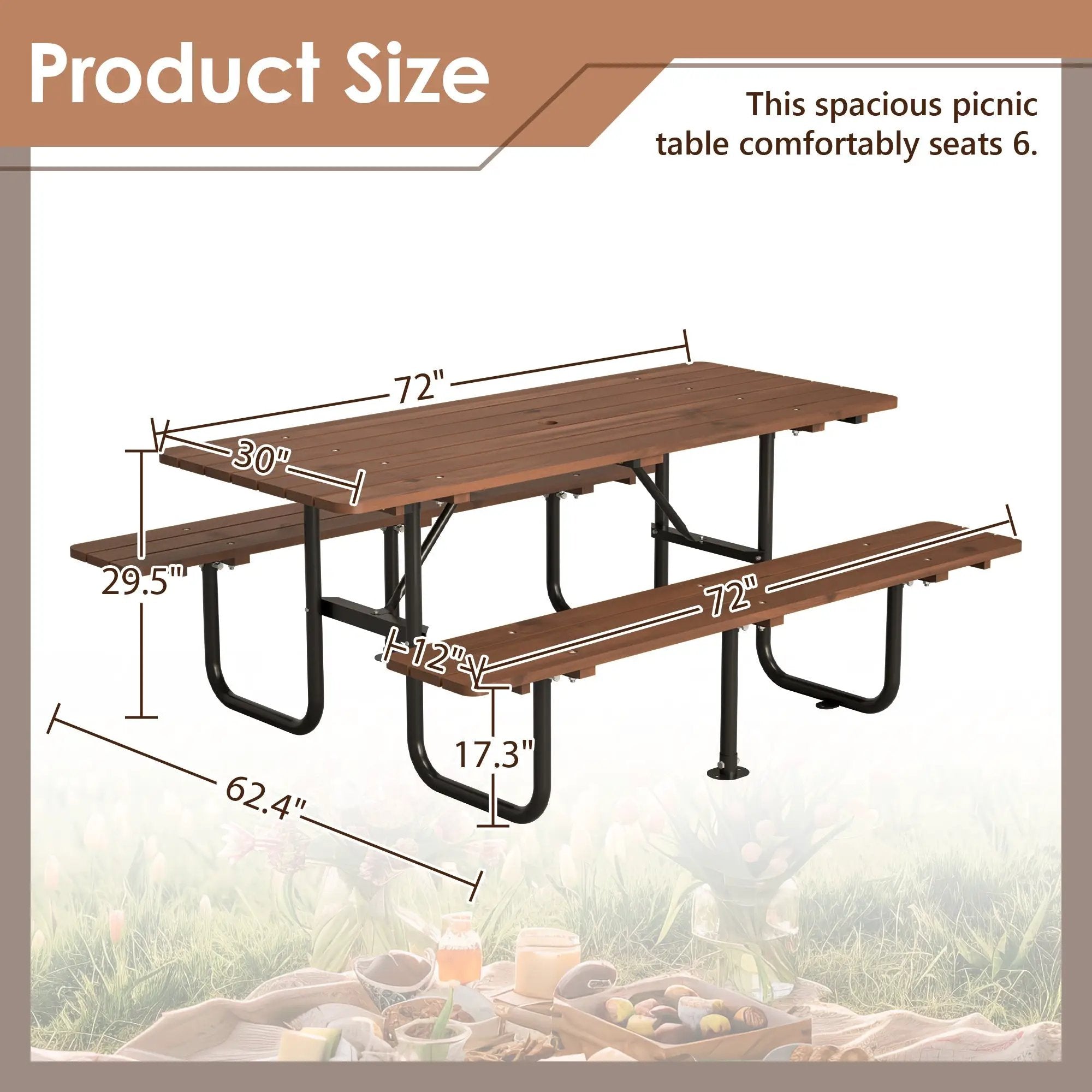 72" Rectangular Outdoor Picnic Table for 6 Person by HouseOfZazla