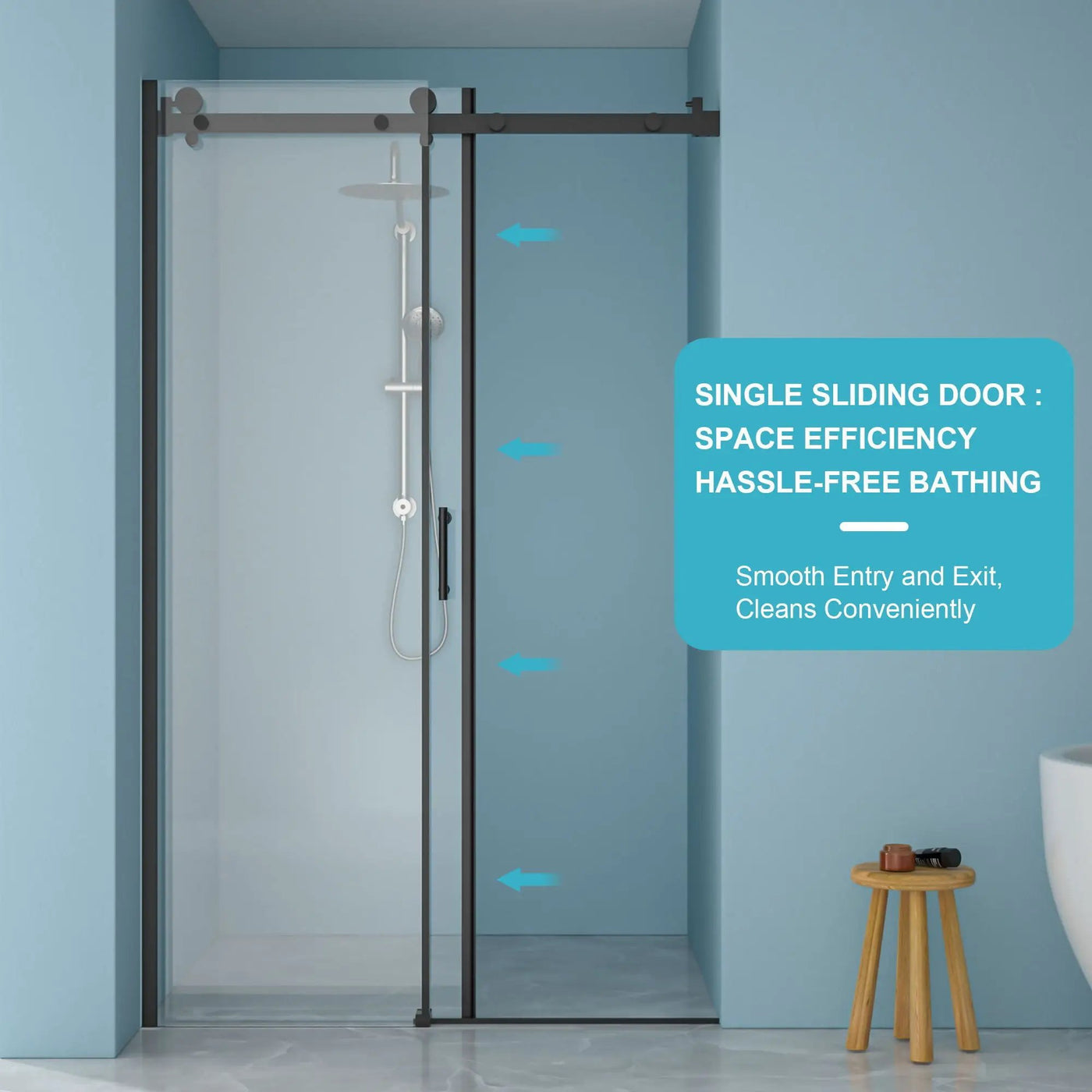 Modern Single Slide Shower Door, Tempered Glass, Stainless Steel Frame by HouseOfZazla