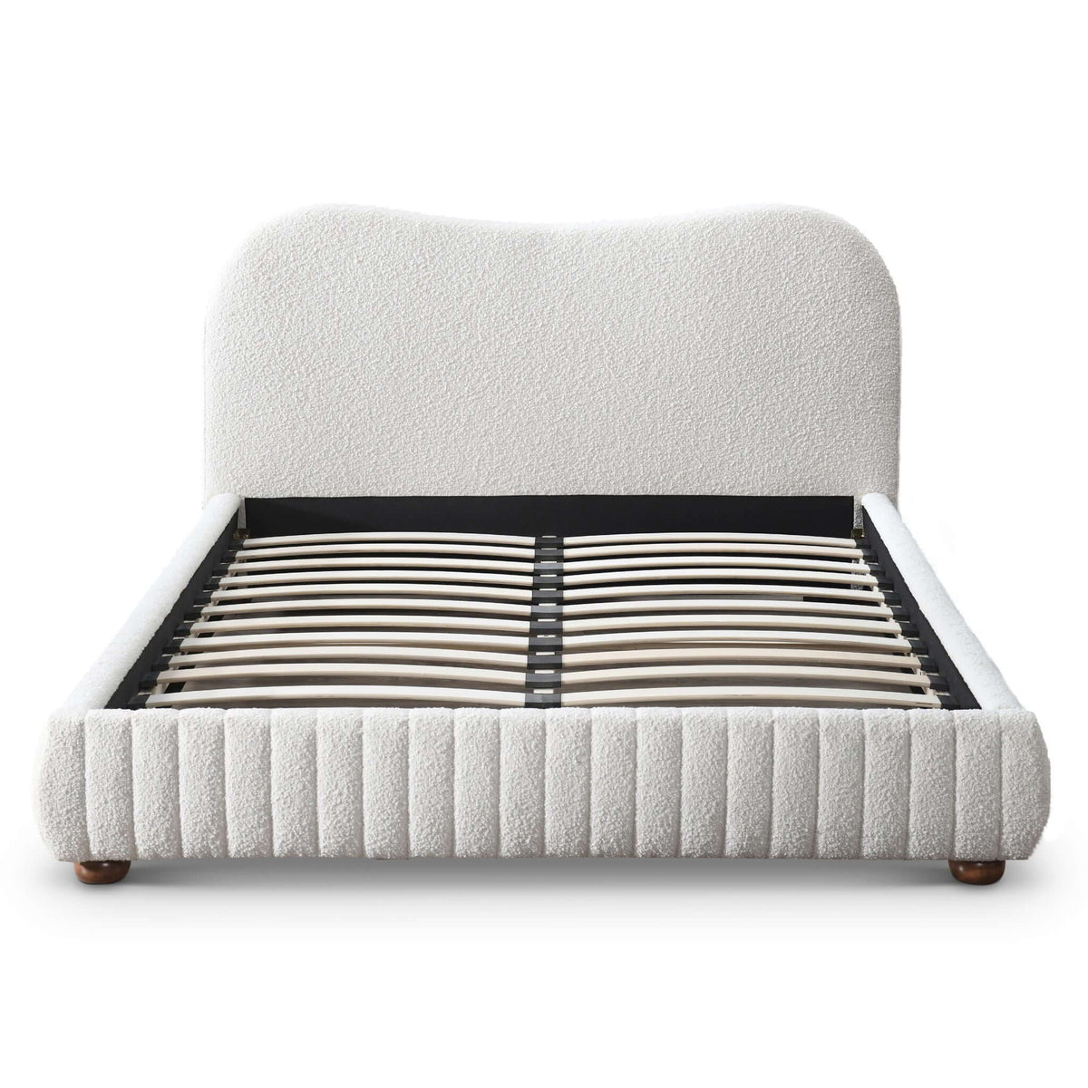 Queen Size Upholstered Low Profile Platform Bed with Boucle Fabric – Cream, photo 6 of 6