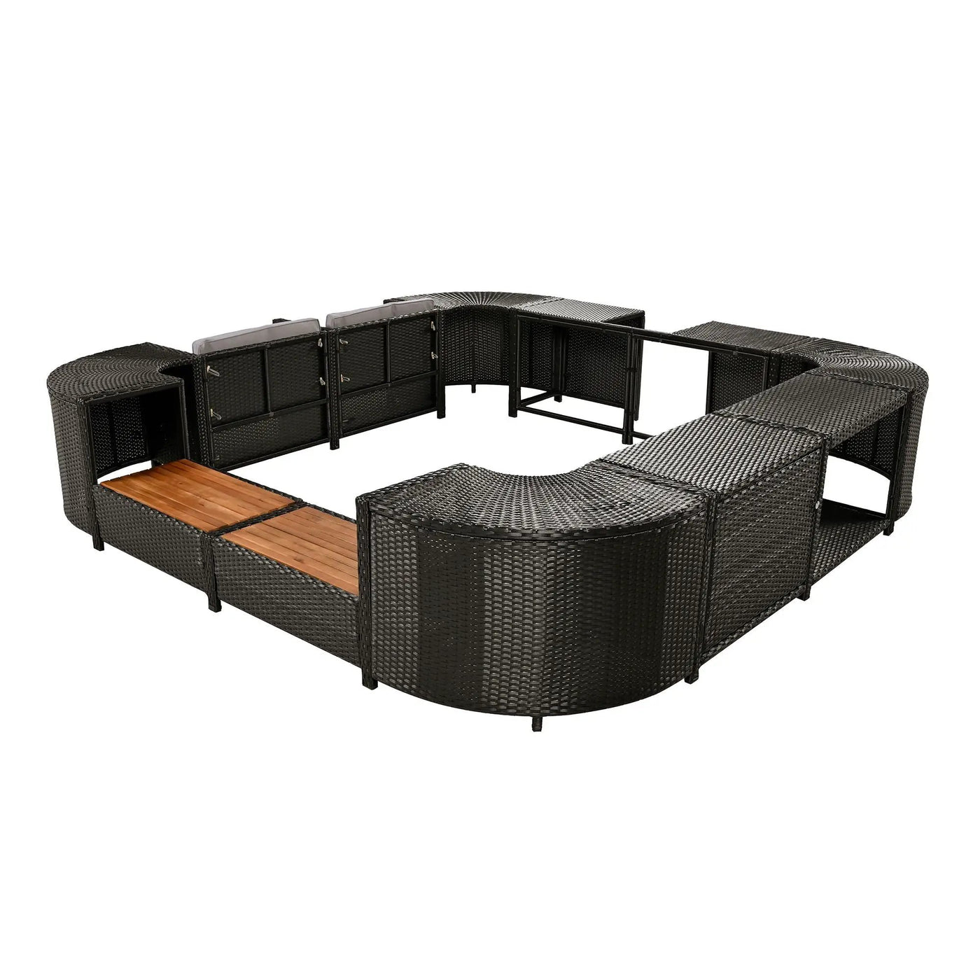 Spa Surround Spa Frame Quadrilateral Outdoor Rattan Sectional Sofa Set With Mini Sofa, Wooden Seats And Storage Spaces by HouseOfZazla