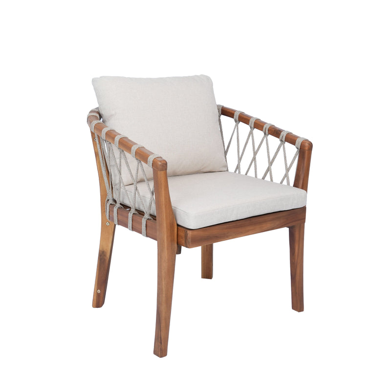 Outdoor Dining Chairs Set for 2, Acacia Wood Frame with Teak Finish by HouseOfZazla