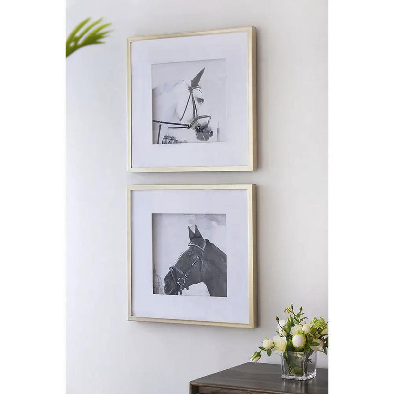 Wall Art Horse Animal Printing, Wall Decor Accent (Set of 2) - Golden / White by HouseOfZazla