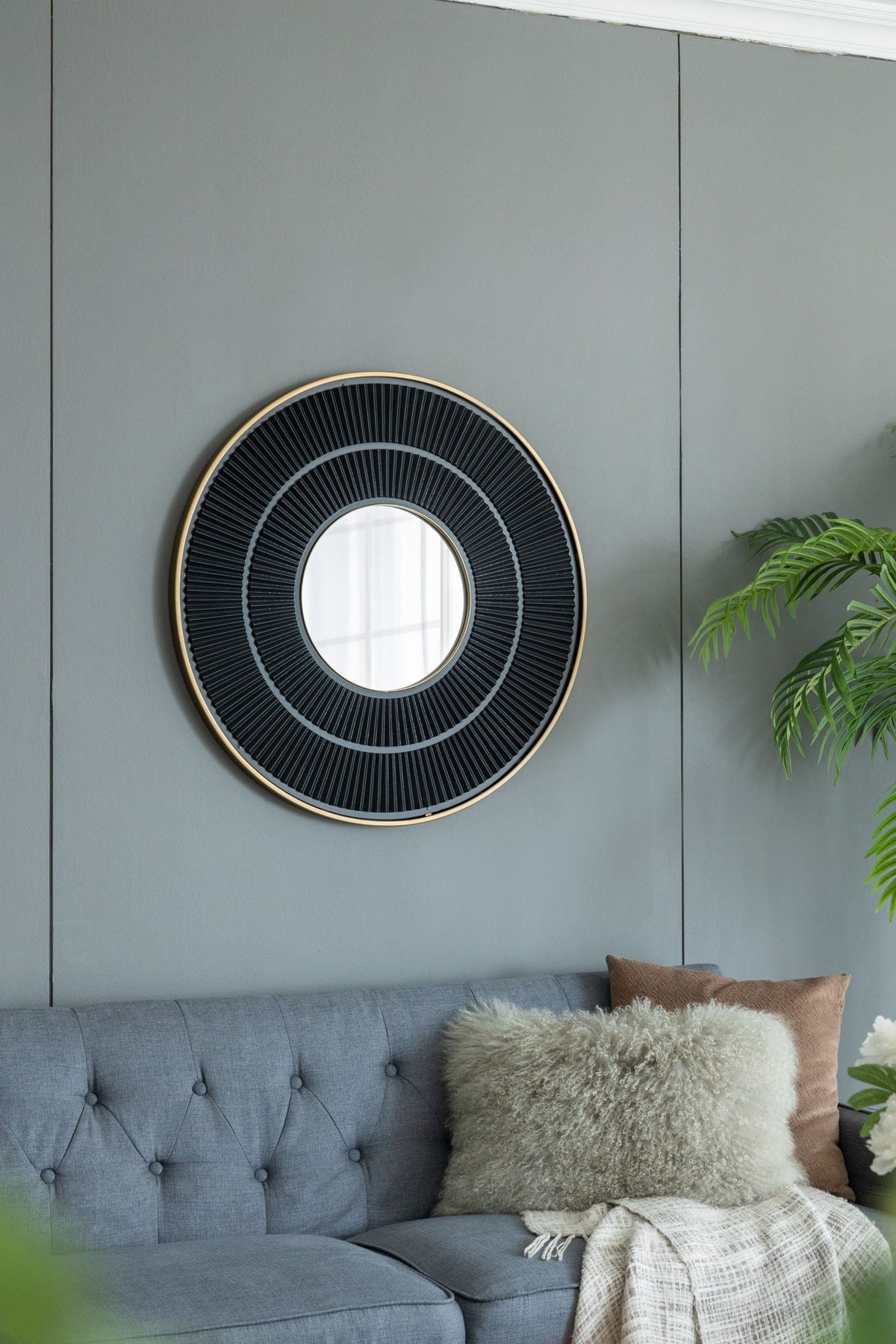 Round Wooden Wall Mirror with Iron Frame - Neutral Colorway, photo 8 of 21