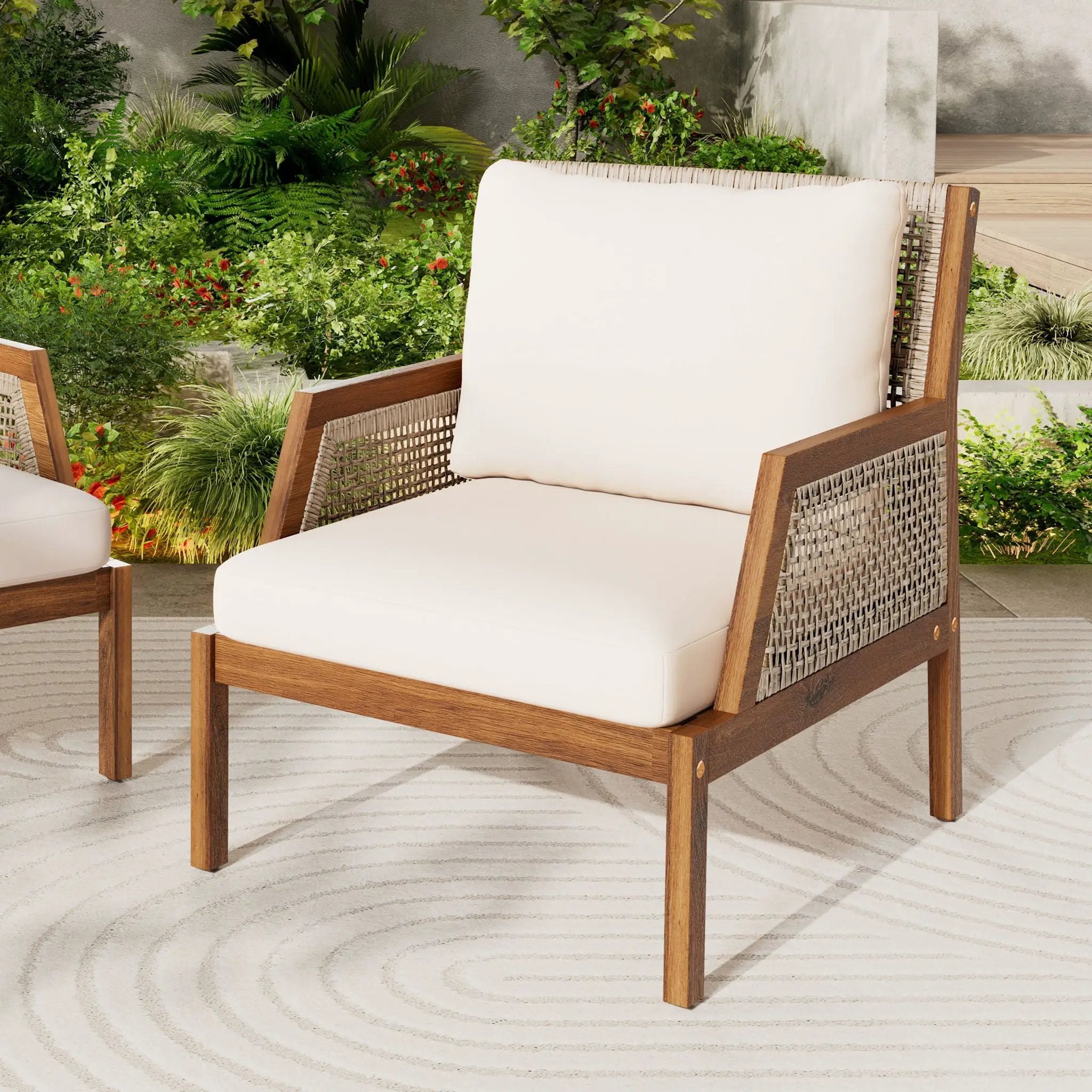 Acacia Wood Patio Furniture Club Chair, Outdoor Wicker Armchair by HouseOfZazla