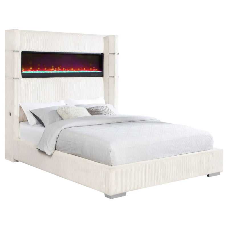 Tisdall Upholstered Queen Flame Visualizer Bed Cream by Unique Piece Furniture