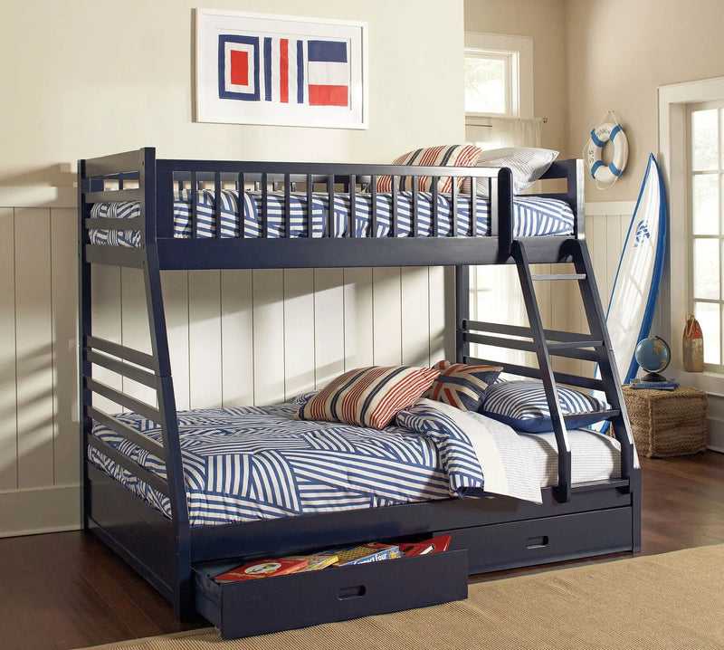 Ashton 2-drawer Wood Twin Over Full Bunk Bed Navy Blue by Unique Piece Furniture