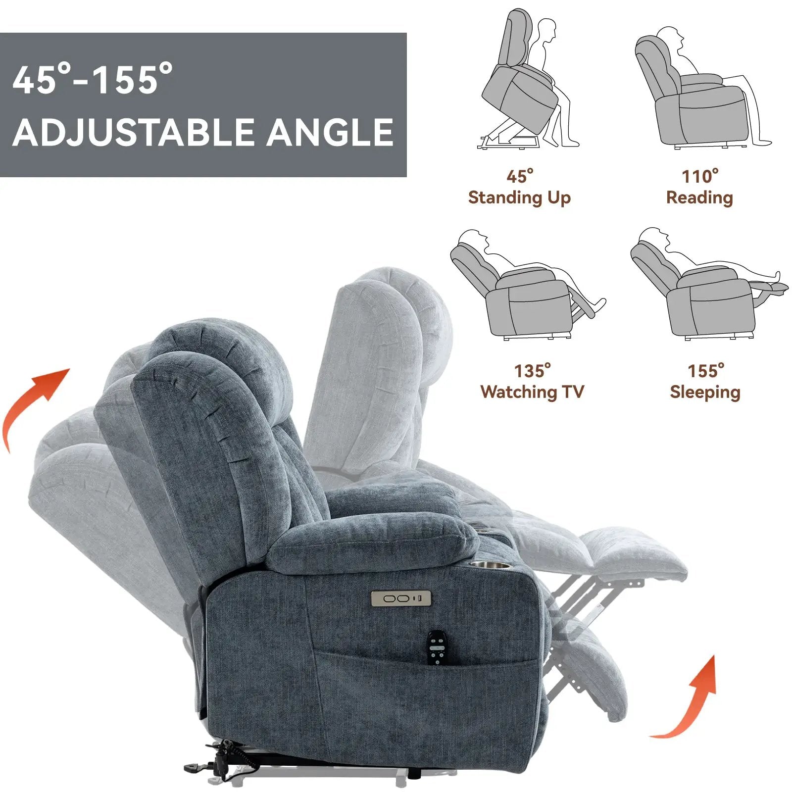 Chenille Power Lift Recliner Chair with Massage & Heating by HouseOfZazla