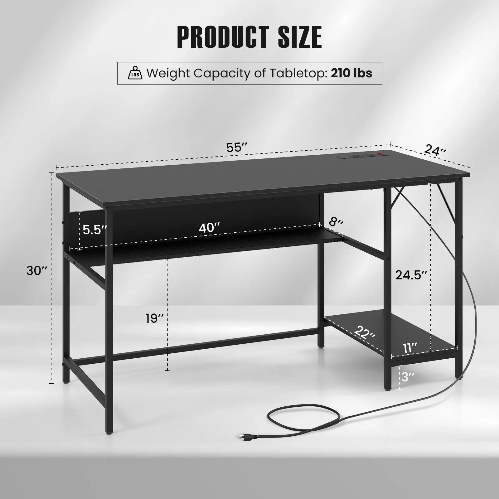 55 Inch Computer Desk with 4 Power Outlets and CPU Stand by DirectDeals