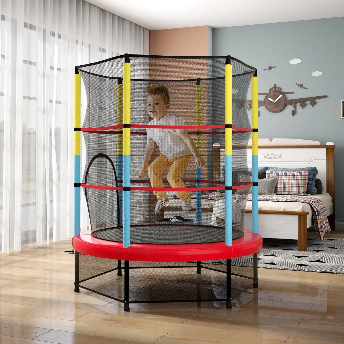 55 Inch Mini Trampoline for Kids with Safety Enclosure Net for Indoor Outdoor by DirectDeals