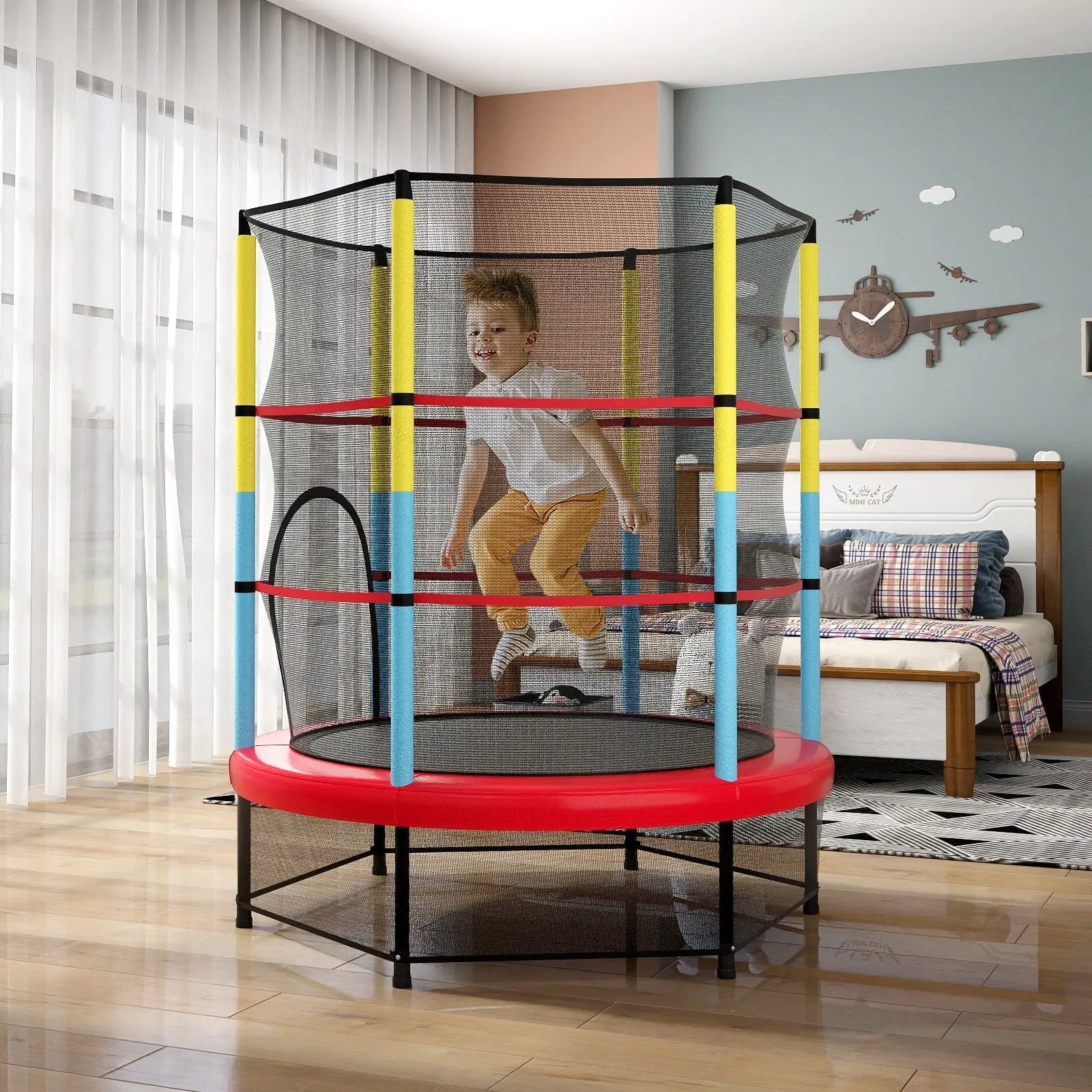 55 Inch Mini Trampoline for Kids with Safety Enclosure Net for Indoor Outdoor by DirectDeals