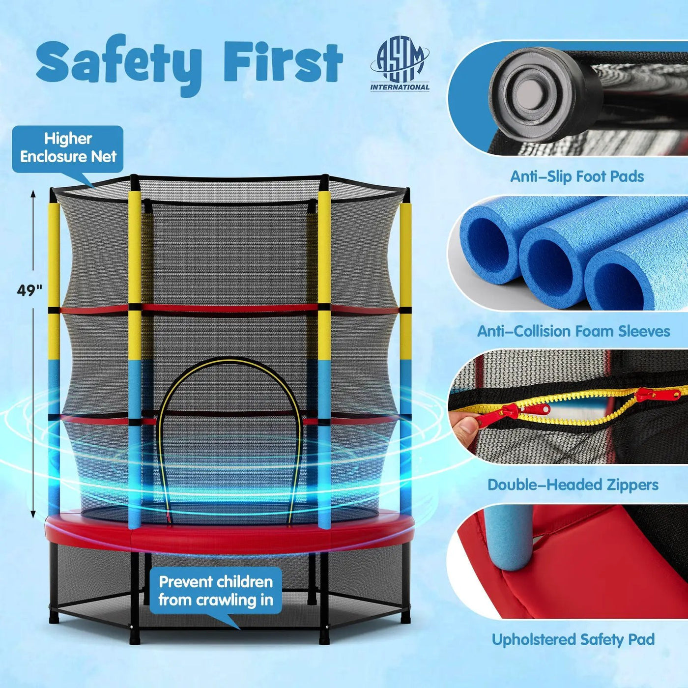 55 Inch Mini Trampoline for Kids with Safety Enclosure Net for Indoor Outdoor by DirectDeals