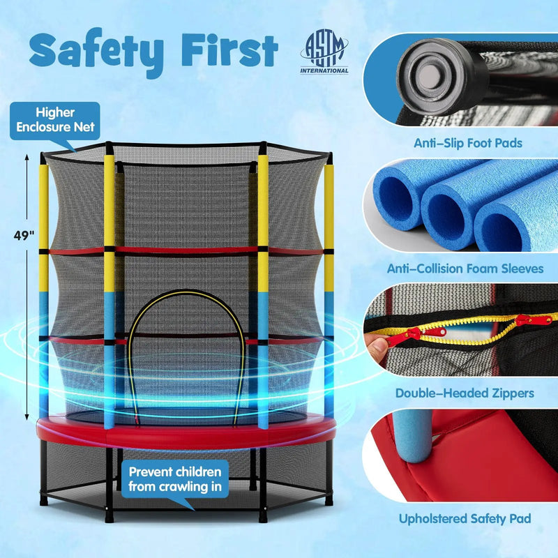 55 Inch Mini Trampoline for Kids with Safety Enclosure Net for Indoor Outdoor by DirectDeals