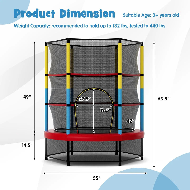 55 Inch Mini Trampoline for Kids with Safety Enclosure Net for Indoor Outdoor by DirectDeals