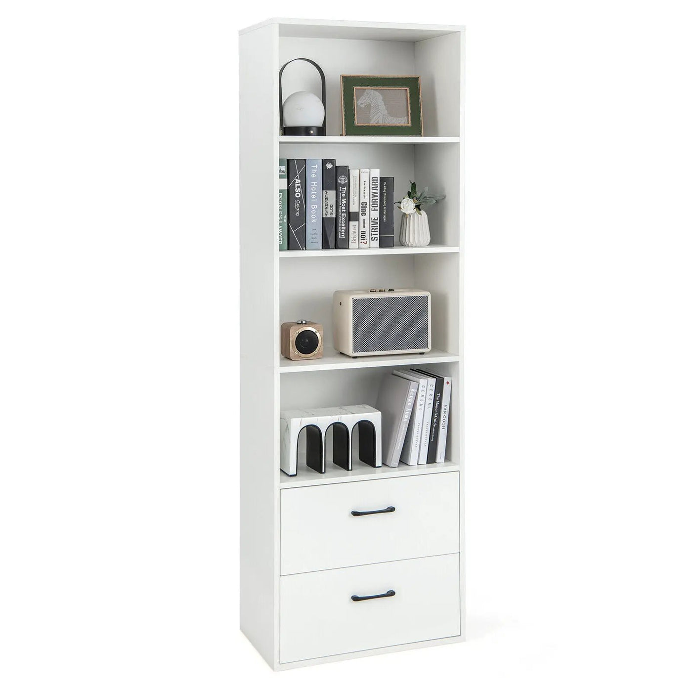 6-Tier Tall Freestanding Bookshelf with 4 Open Shelves and 2 Drawers by DirectDeals