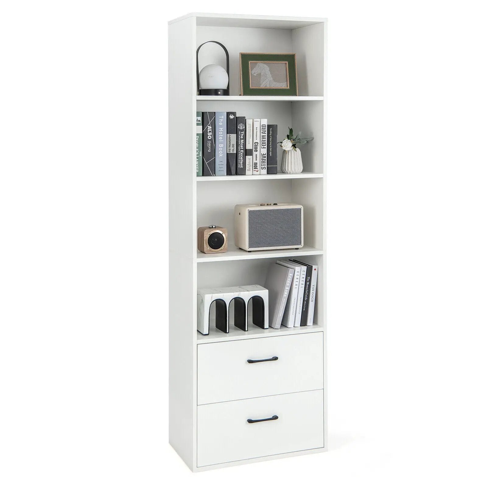 6-Tier Tall Freestanding Bookshelf with 4 Open Shelves and 2 Drawers by DirectDeals