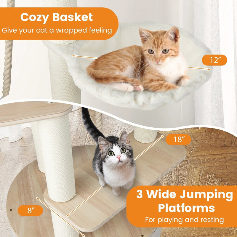55.5 Inches Tall Wooden Cat Tree with Washable Plush Cushions for Indoor Cats by DirectDeals