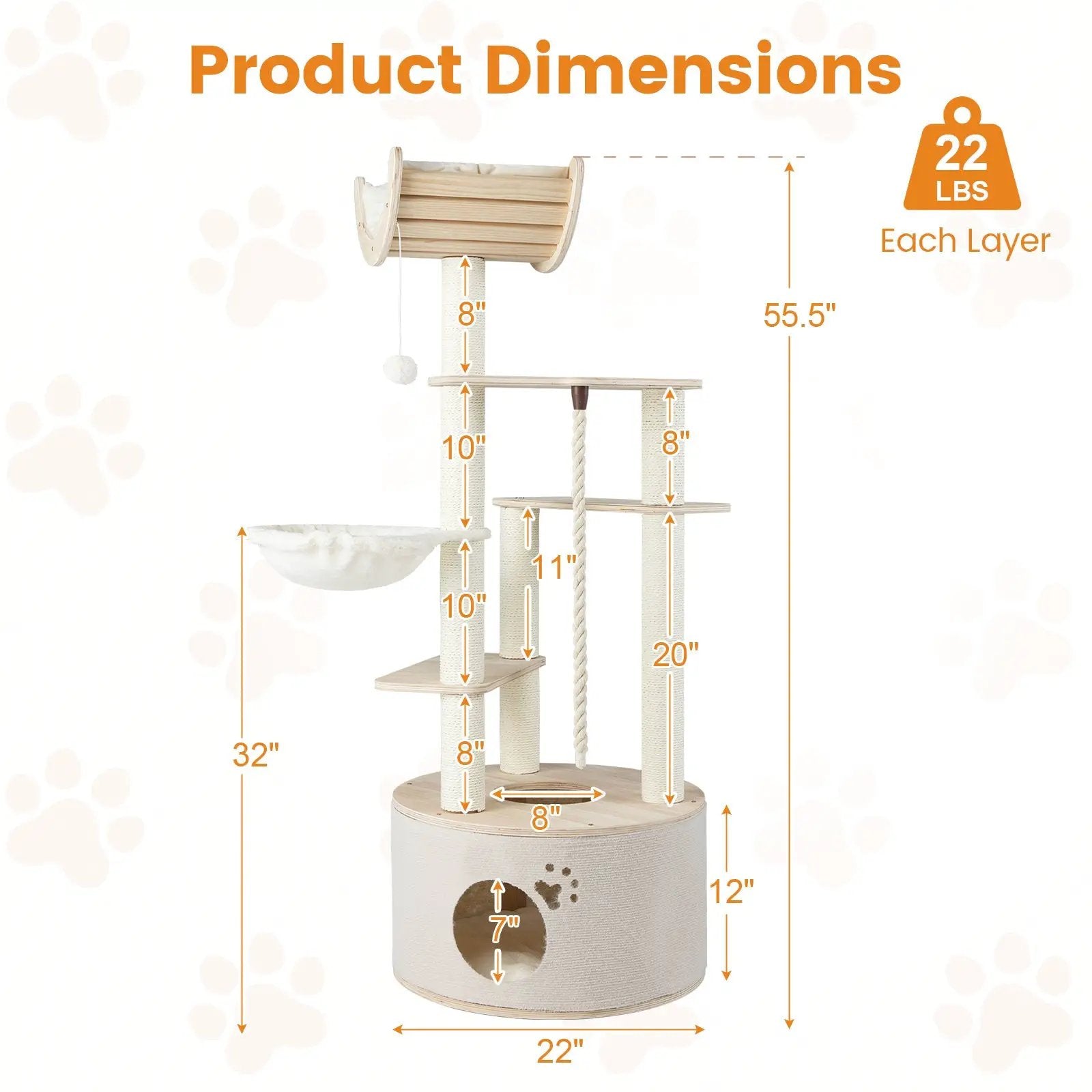 55.5 Inches Tall Wooden Cat Tree with Washable Plush Cushions for Indoor Cats by DirectDeals
