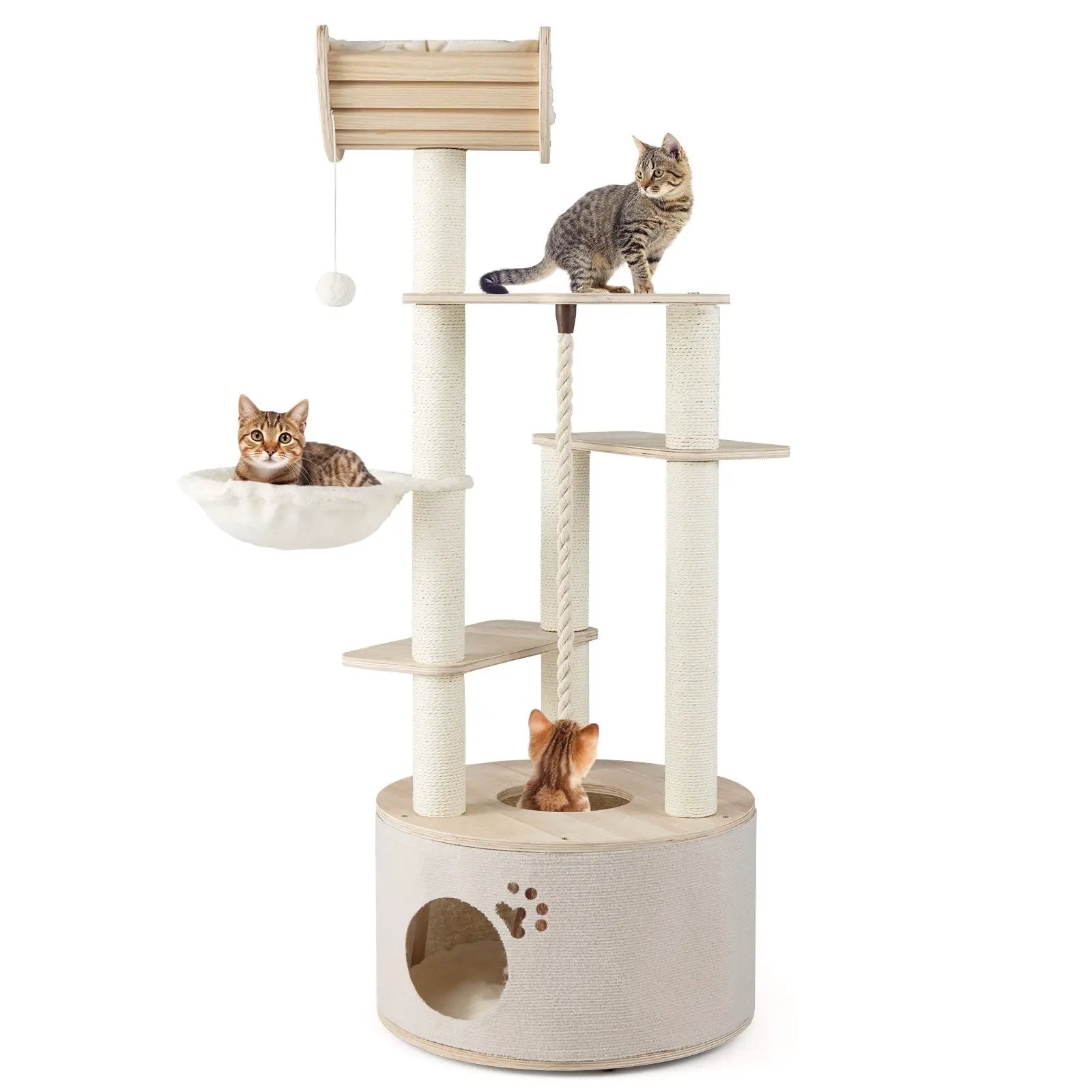55.5 Inches Tall Wooden Cat Tree with Washable Plush Cushions for Indoor Cats by DirectDeals