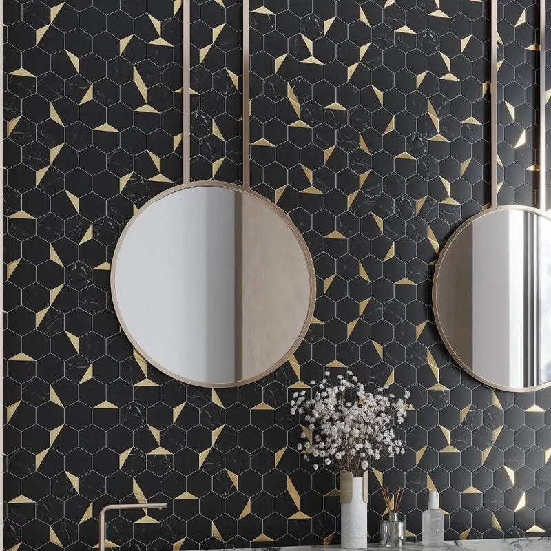 Black Gold 12x12 Honed Hexagon PVC Peel & Stick Tile (10 pack, 8.3 sq ft/case) by Apollo Tile