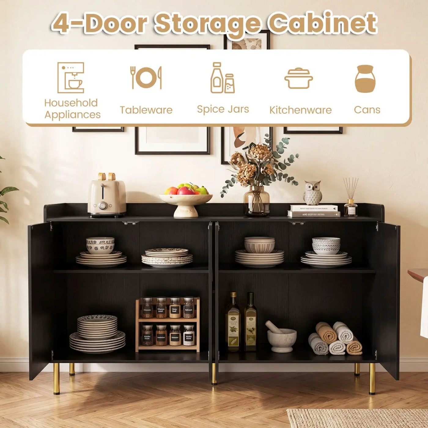55" Buffet Cabinet with 4 Doors and Metal Legs by DirectDeals