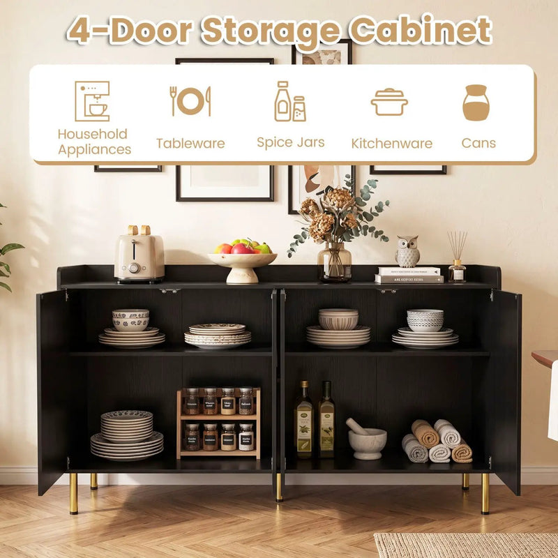 55" Buffet Cabinet with 4 Doors and Metal Legs by DirectDeals