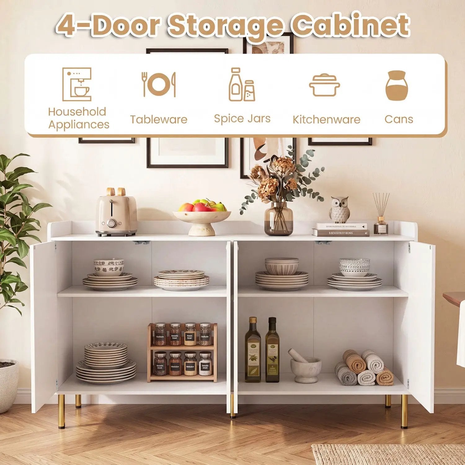55" Buffet Cabinet with 4 Doors and Metal Legs by DirectDeals