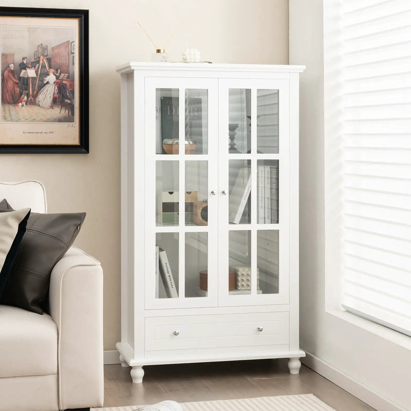 55 Inch Bookcase Cabinet with Tempered Glass Doors-White by DirectDeals