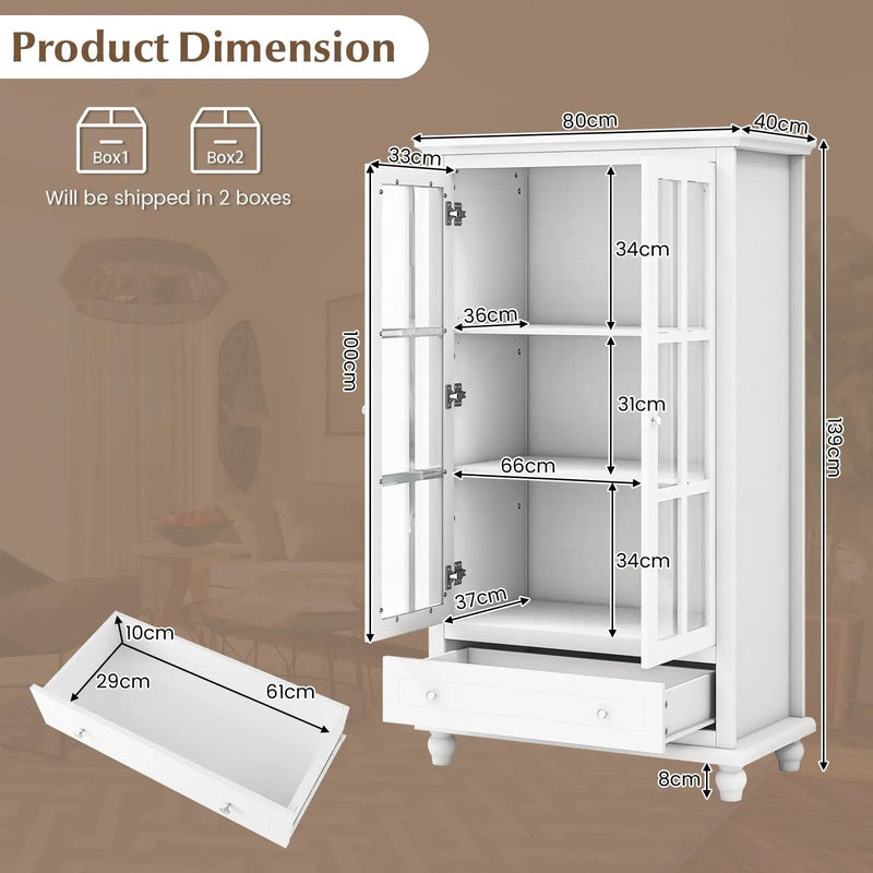 55 Inch Bookcase Cabinet with Tempered Glass Doors-White by DirectDeals