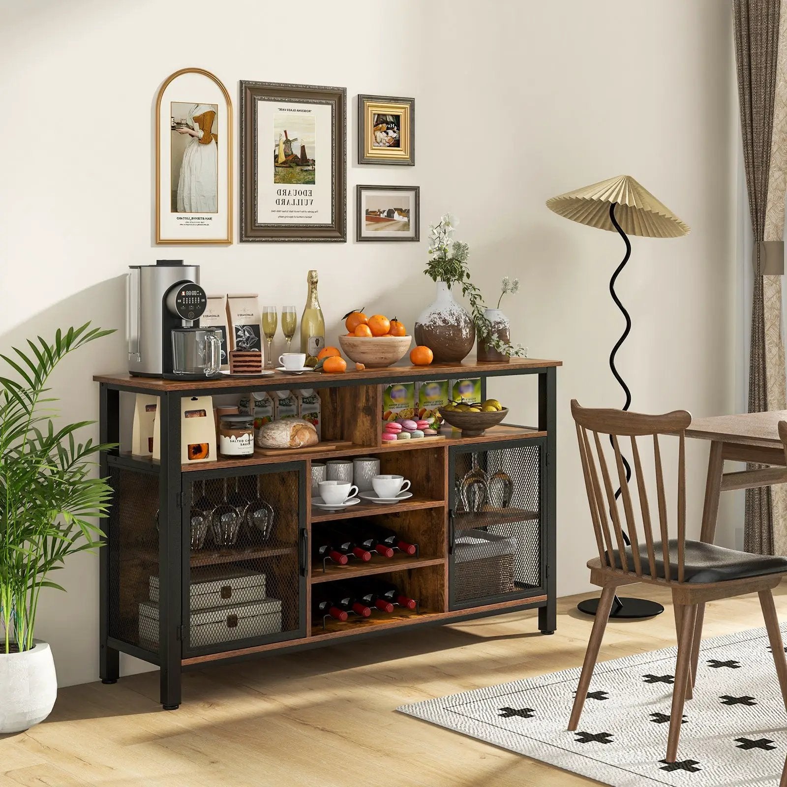 55-Inch Buffet Sideboard with 8-Bottle Wine Racks and Wine Glass Holders by DirectDeals