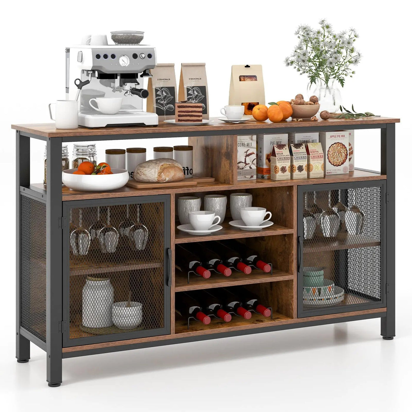 55-Inch Buffet Sideboard with 8-Bottle Wine Racks and Wine Glass Holders by DirectDeals