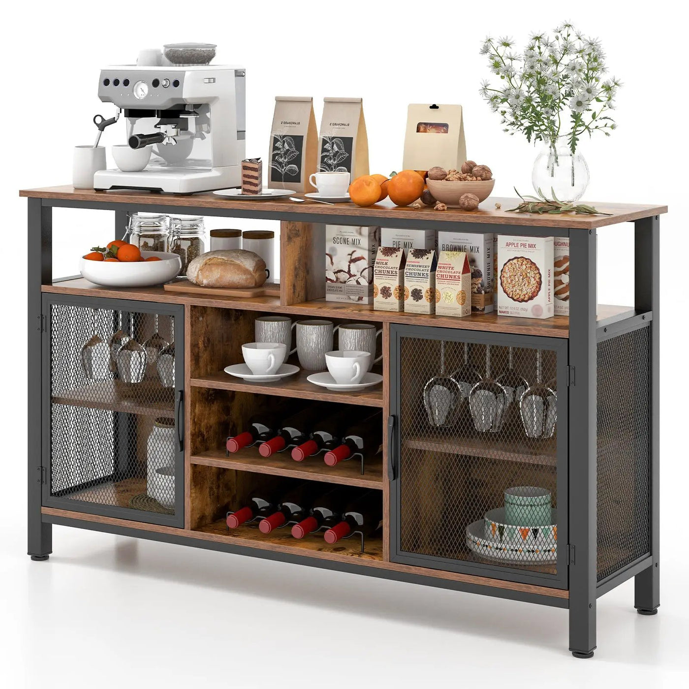 55-Inch Buffet Sideboard with 8-Bottle Wine Racks and Wine Glass Holders by DirectDeals