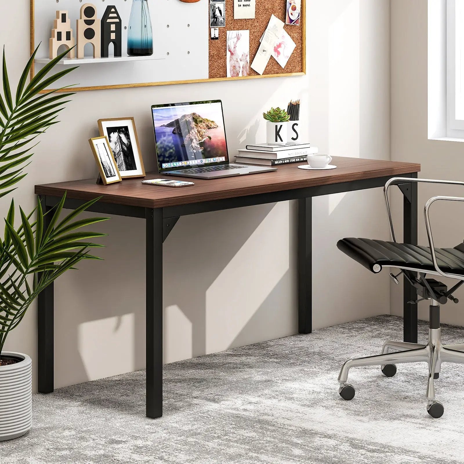 55 Inch Conference Table with Heavy-duty Metal Frame-Brown by DirectDeals