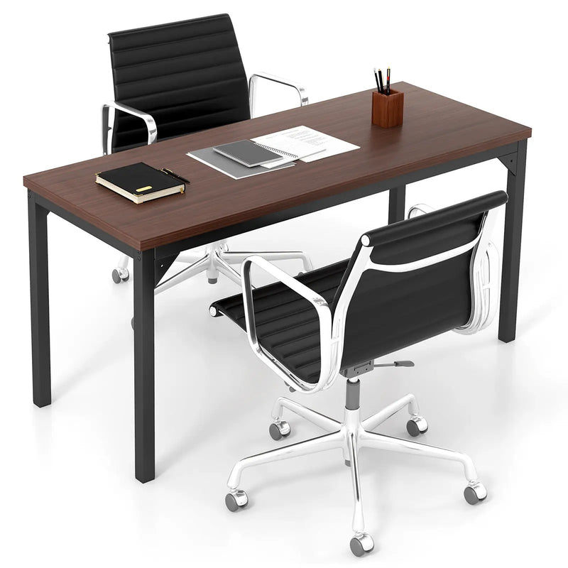 55 Inch Conference Table with Heavy-duty Metal Frame-Brown by DirectDeals