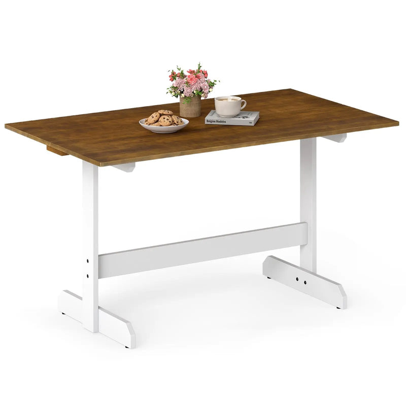 55 Inch Dining Table for 4-6 People Rectangular Kitchen Table with Solid Wood Trestle Base-Walnut by DirectDeals