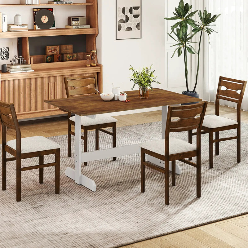 55 Inch Dining Table for 4-6 People Rectangular Kitchen Table with Solid Wood Trestle Base-Walnut by DirectDeals