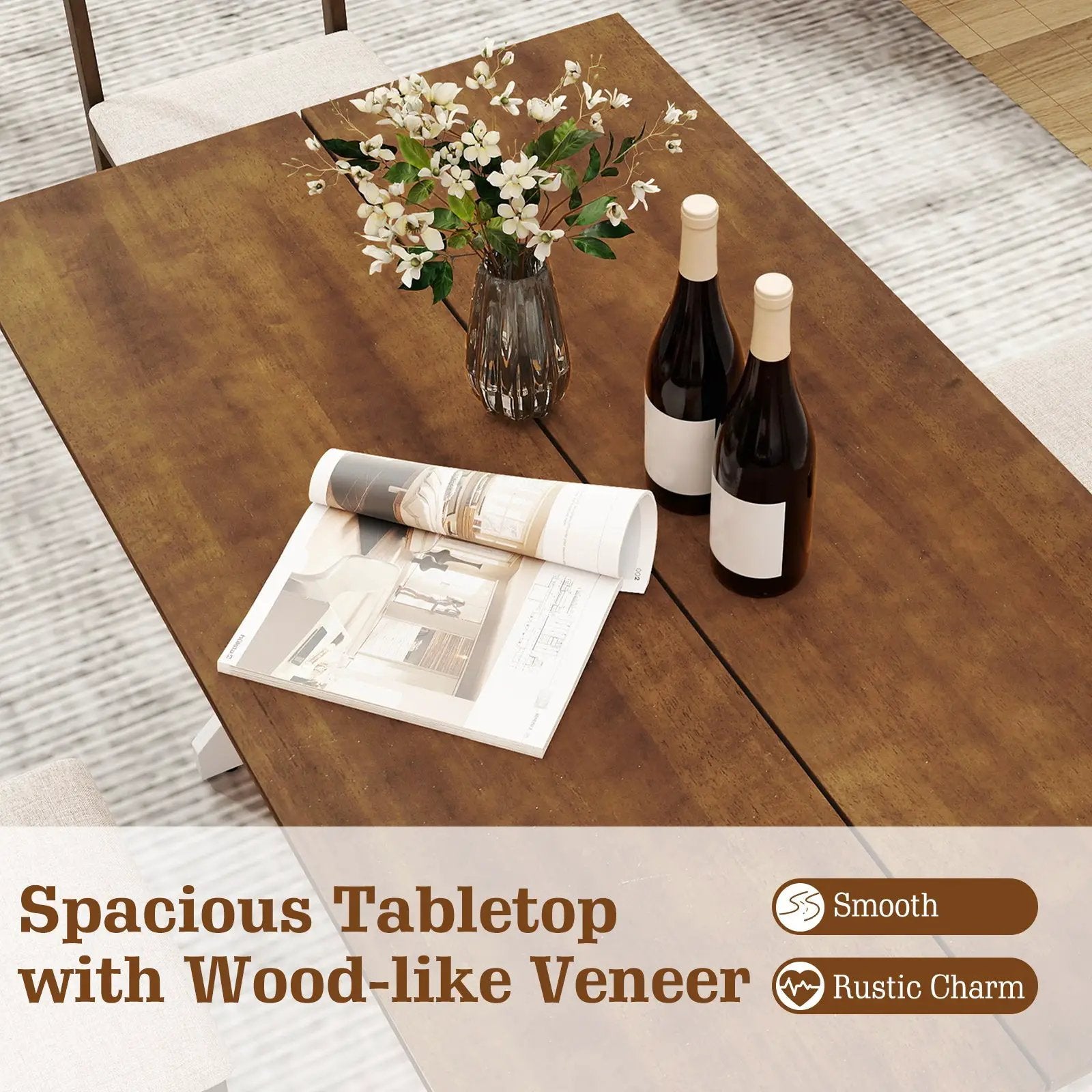 55 Inch Dining Table for 4-6 People Rectangular Kitchen Table with Solid Wood Trestle Base-Walnut by DirectDeals