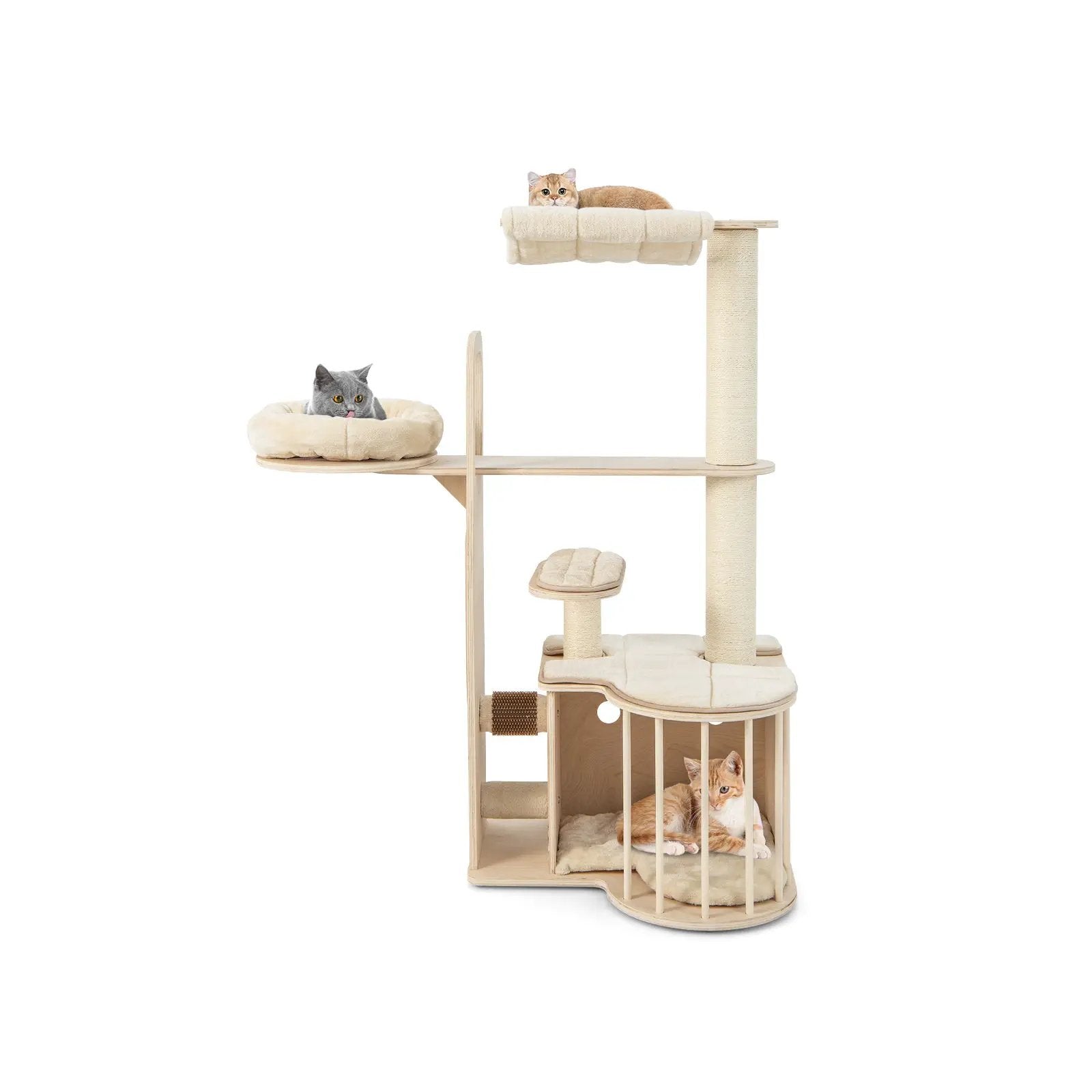 55 Inch Tall Multi-Level Cat Tree with Washable Removable Cushions-Natural by DirectDeals