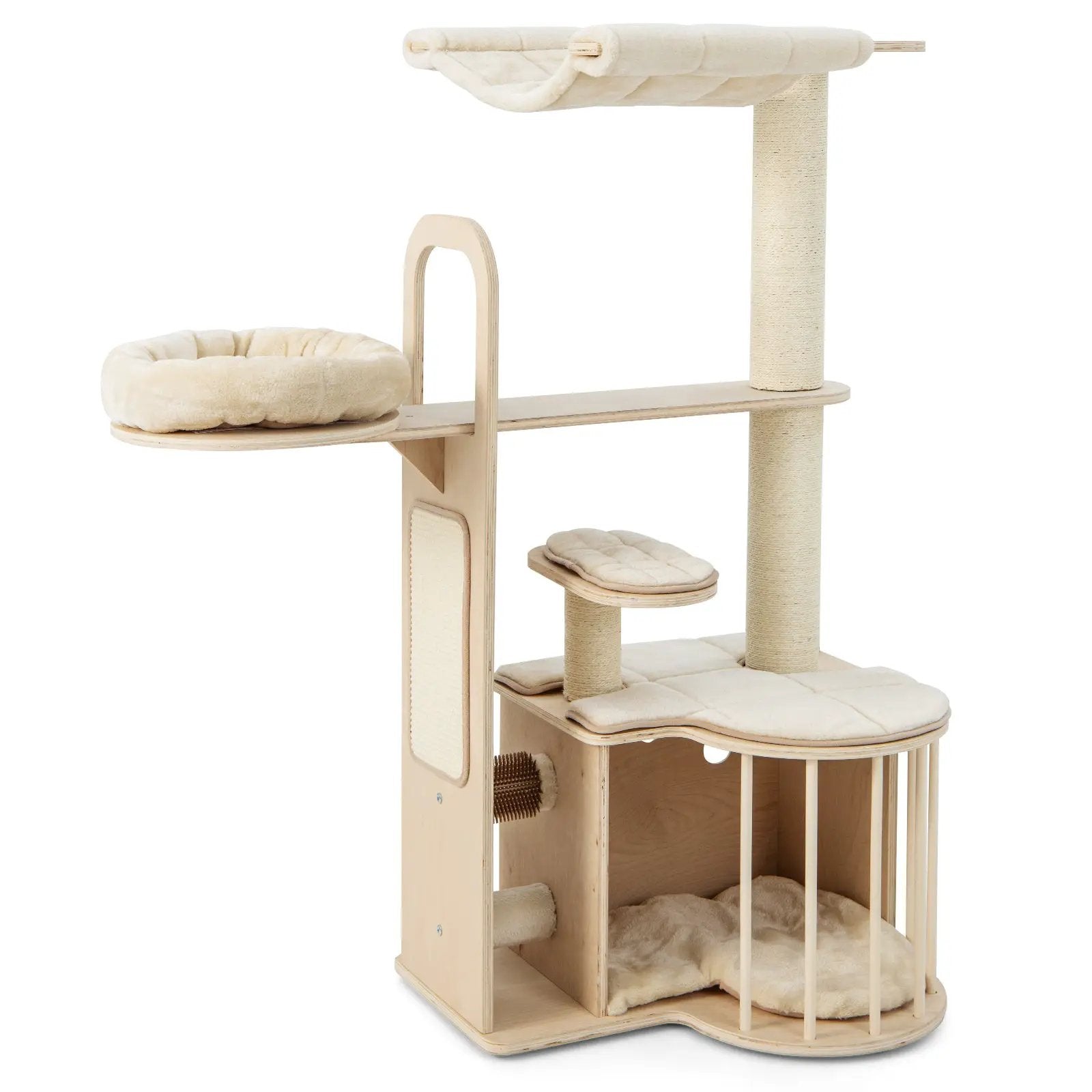 55 Inch Tall Multi-Level Cat Tree with Washable Removable Cushions-Natural by DirectDeals