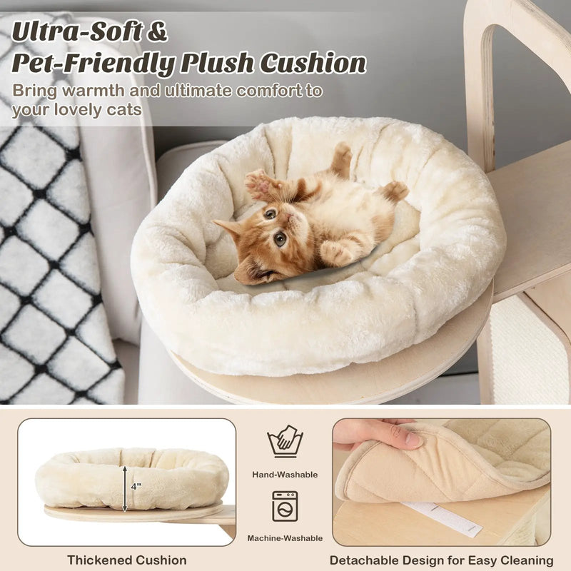 55 Inch Tall Multi-Level Cat Tree with Washable Removable Cushions-Natural by DirectDeals
