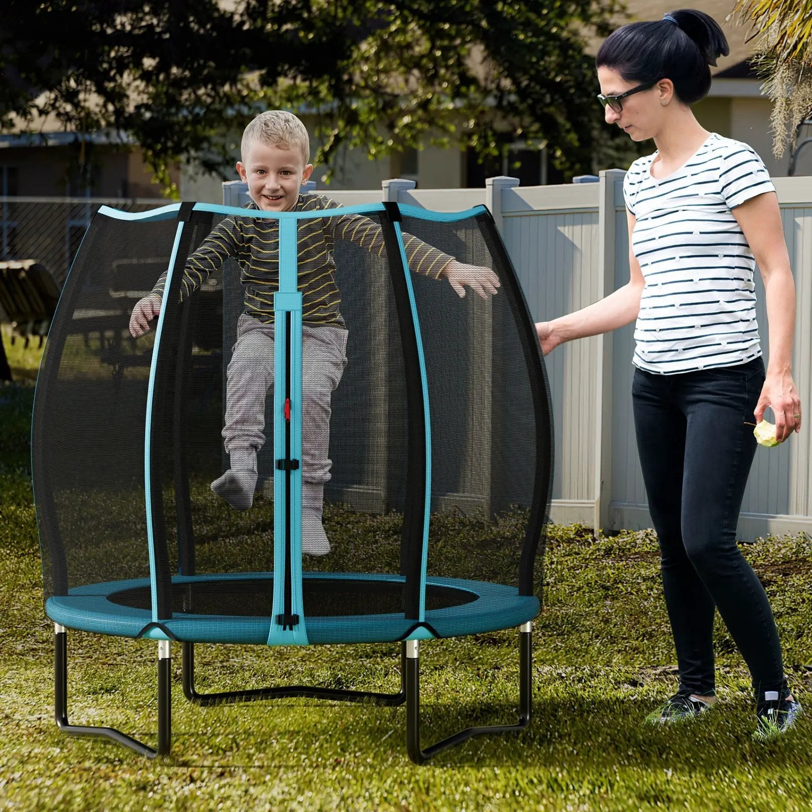 55 Inch Trampoline for Kids Toddler Mini Trampoline with Safety Enclosure Net-Blue by DirectDeals