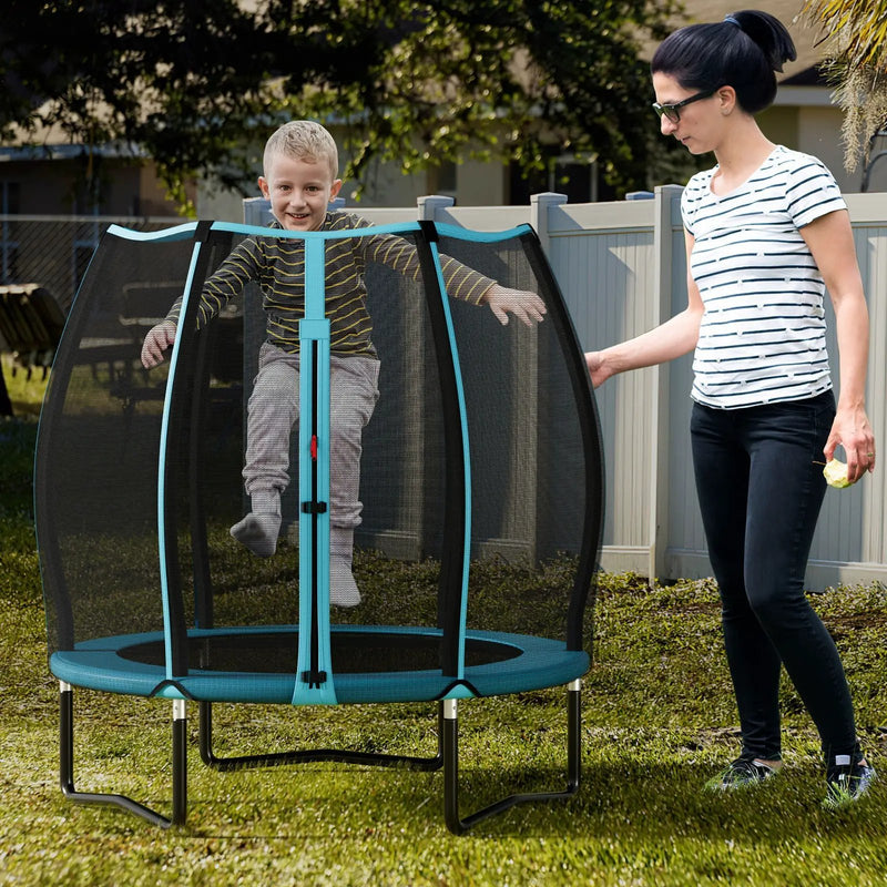 55 Inch Trampoline for Kids Toddler Mini Trampoline with Safety Enclosure Net-Blue by DirectDeals