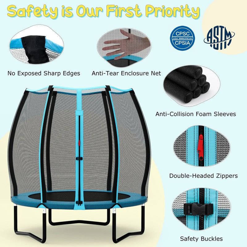55 Inch Trampoline for Kids Toddler Mini Trampoline with Safety Enclosure Net-Blue by DirectDeals