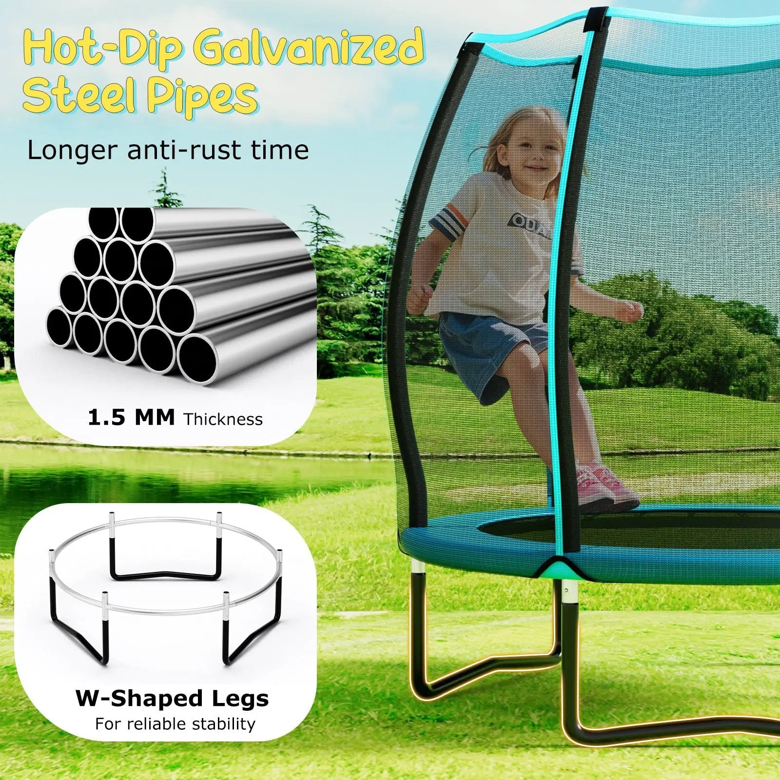55 Inch Trampoline for Kids Toddler Mini Trampoline with Safety Enclosure Net-Blue by DirectDeals