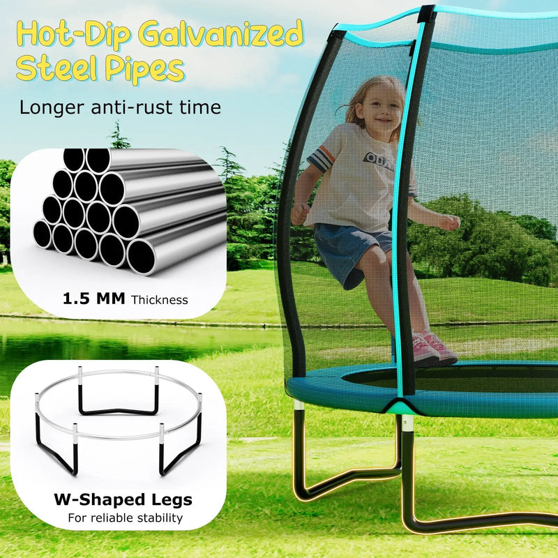 55 Inch Trampoline for Kids Toddler Mini Trampoline with Safety Enclosure Net-Blue by DirectDeals