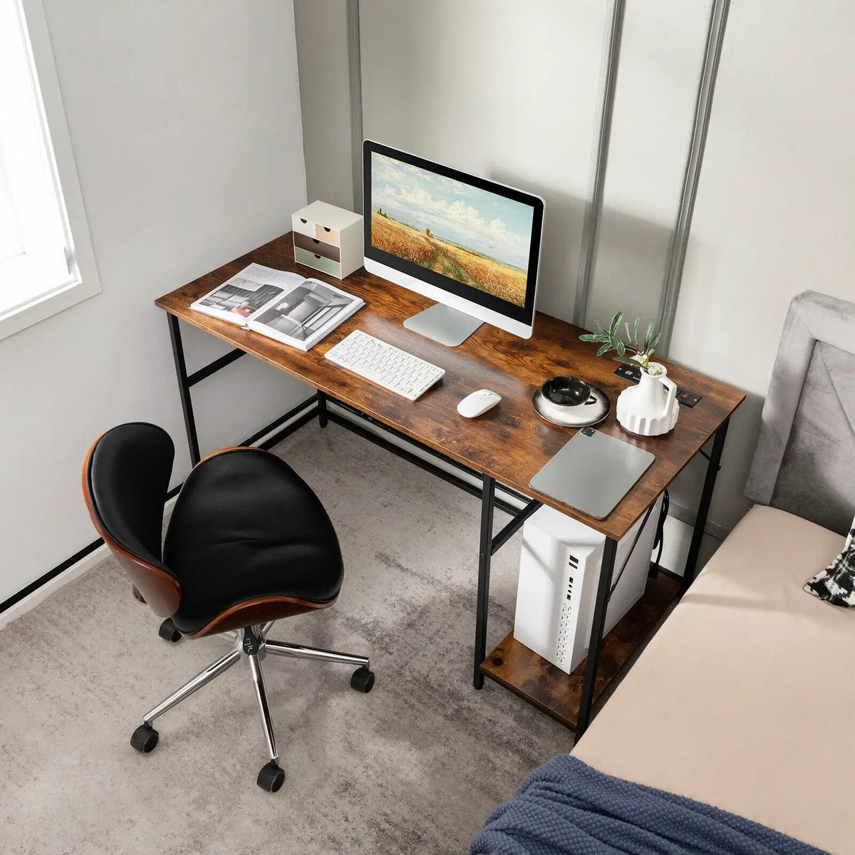 55 Inch Computer Desk with 4 Power Outlets and CPU Stand by DirectDeals